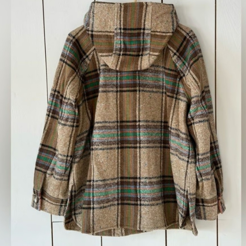 SÉZANE Suzon Multi Taupe Plaid Hooded Wool Coat Medium New - Picture 7 of 16